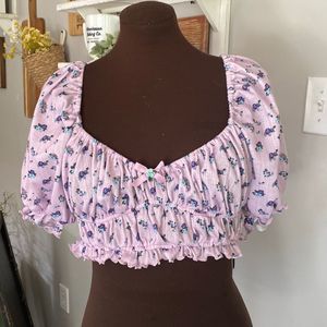 For Love & Lemons Lola Pointelle crop top size large purple floral
